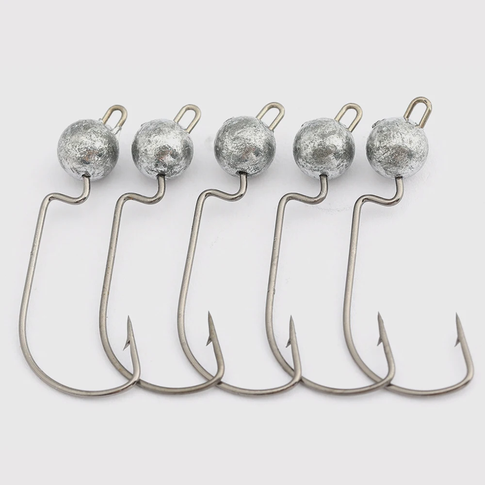 Anzuelos de pesca de 3,5g, 5g, 7g, 10g, cabeza de plantilla afilada de Color Original, manivela de gusano, aparejos de plantilla oscilante para Texas Rigs, 5 piezas - imagen 3