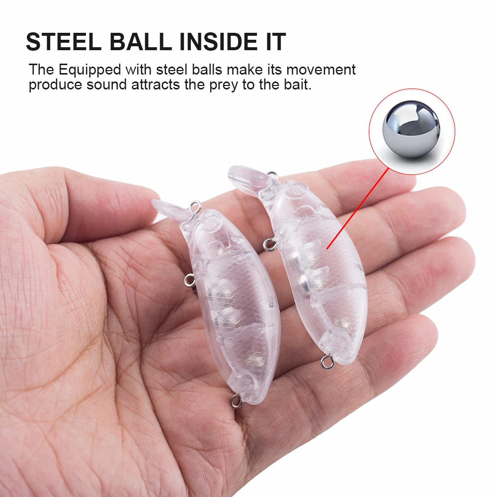 Hanlin-Señuelos de Pesca flotantes sin pintar, cebos de plástico duro, cuerpo transparente, aparejos en blanco Wobbler, 10/20 piezas, 6CM, 8G - imagen 4