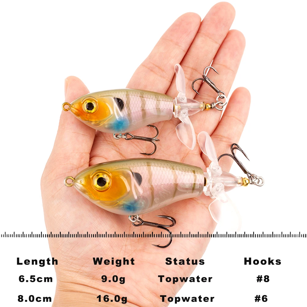 CCLTBA-Señuelos Topwater de 6,5 cm, 8,0 cm, cebo duro Wobbler, cola giratoria, Popper, Señuelos de Pesca, cebo Artificial, superficie de pesca, aparejos de señuelo - imagen 2