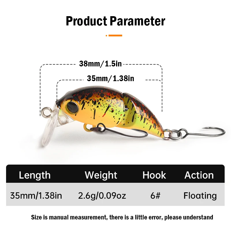 LEYDUN-señuelo de pesca Micro de 35mm y 2,6g de ancho, dos secciones, pececillo flotante, buceo poco profundo, Crankbait, pesca Artificial, Swimbaits - imagen 3