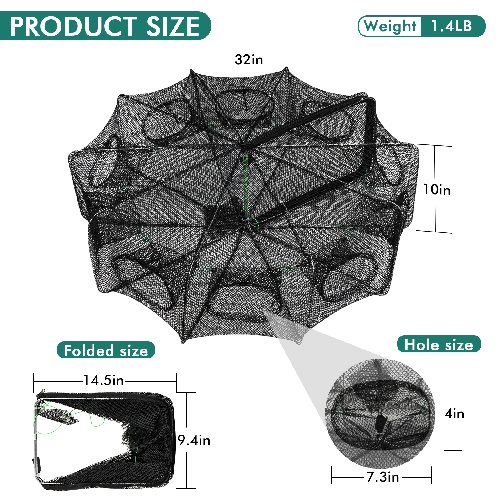 Nasa plegable para cangrejos, langostas y camarones con cuerda - imagen 4
