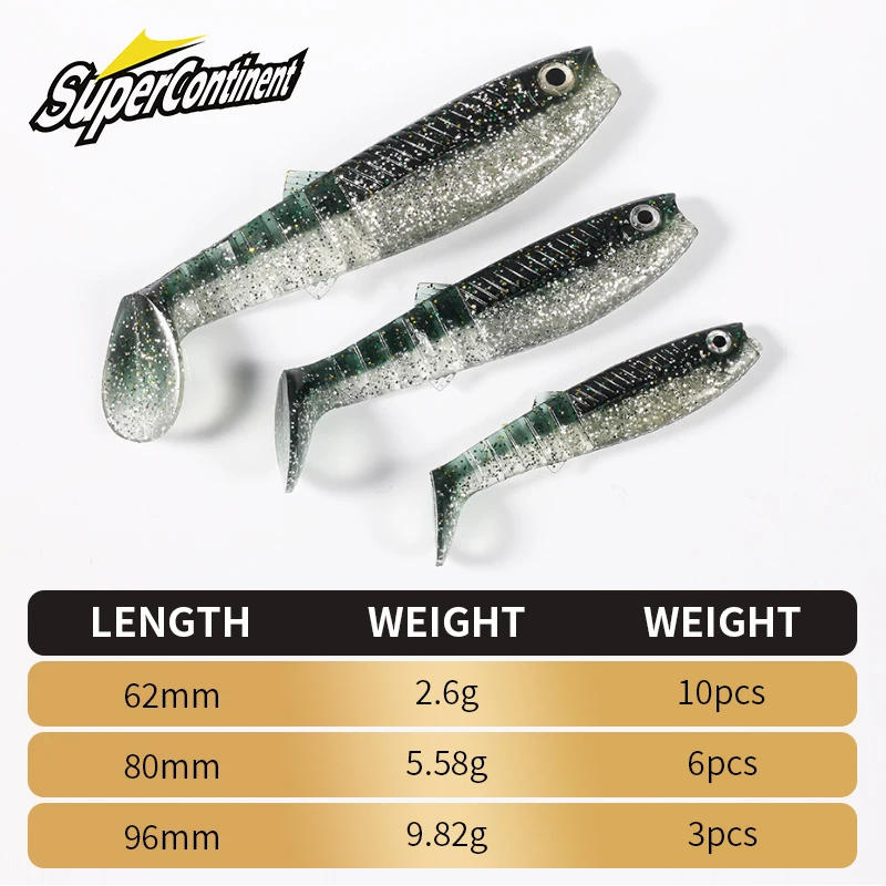 Supercontinente, nuevos cebos caníbales, color 3D, cebo bicolor con olor, 96mm/80mm/62mm, cola de pez de pesca - imagen 3