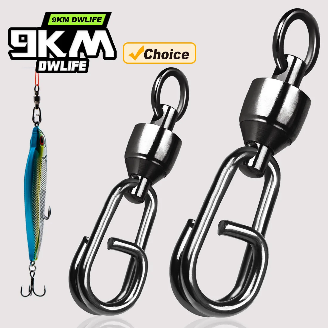 9KM rodamiento de bolas giratorio Snap 50 Uds pesca giratorio Snap resistente señuelo de acero inoxidable conector de línea agua salada agua dulce 35-187LBS