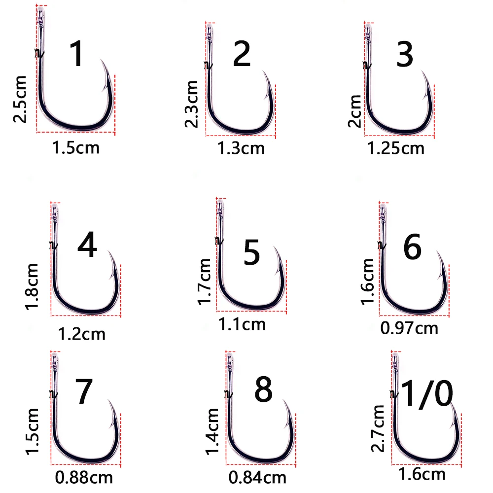 20 unids/lote gama50358 anzuelo de acero rico en carbono con púas 1/0-14 #   Anzuelos con agujero Jig carpa anzuelo de pesca con mosca de ojo grande - imagen 2