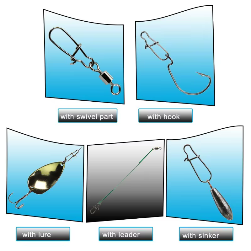 Ackibbik-broches de pesca de 100 piezas, cierres de bloqueo dúo, Clips de pesca giratorios para agua salada, broches de cambio rápido, Conector de señuelos de aparejos - imagen 4