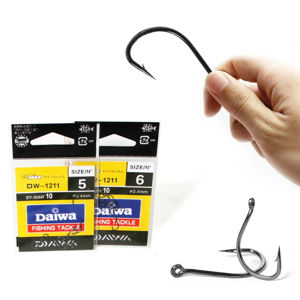 Anzuelos de pesca con púas de acero al carbono, accesorios de pesca de tamaño 5-10 #, 1211, 10 unidades/lote - imagen 2