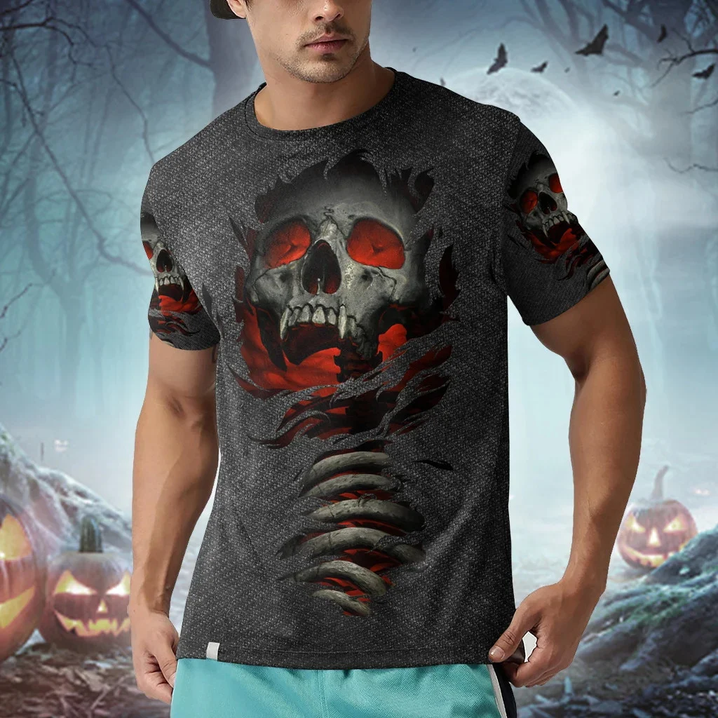 Reaper Card Skull Pattern Halloween 3D completamente estampado camiseta de moda para hombre verano Unisex pantalón corto Casual camiseta de manga TX308 - imagen 5