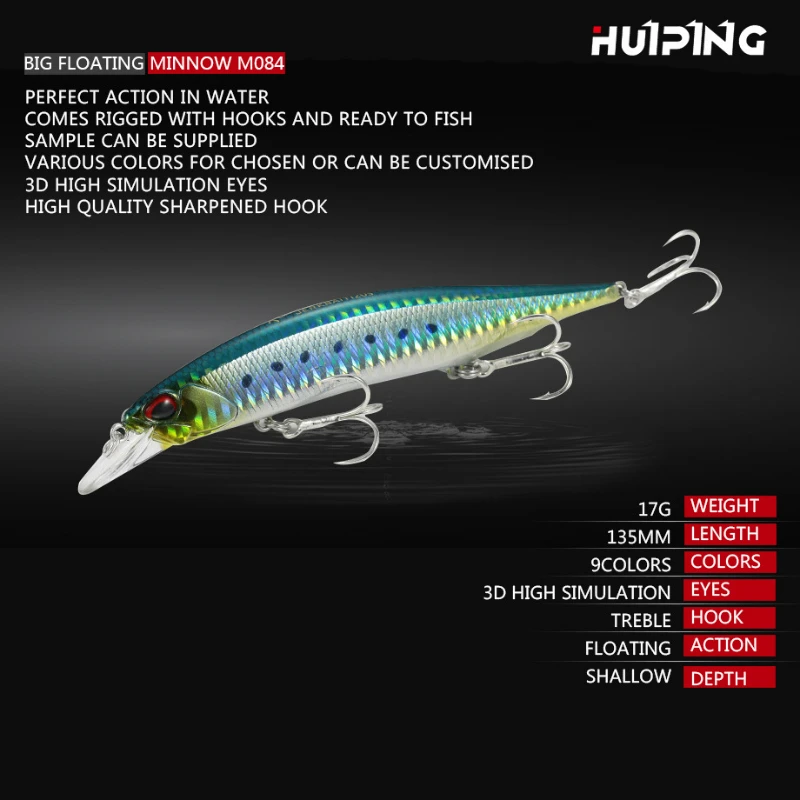 Señuelos de pesca de pececillos de agua superior, eficaces, 13,4 CM/17,5G, ideales para lanzamiento de larga distancia y pesca de lubina de agua dulce - imagen 4