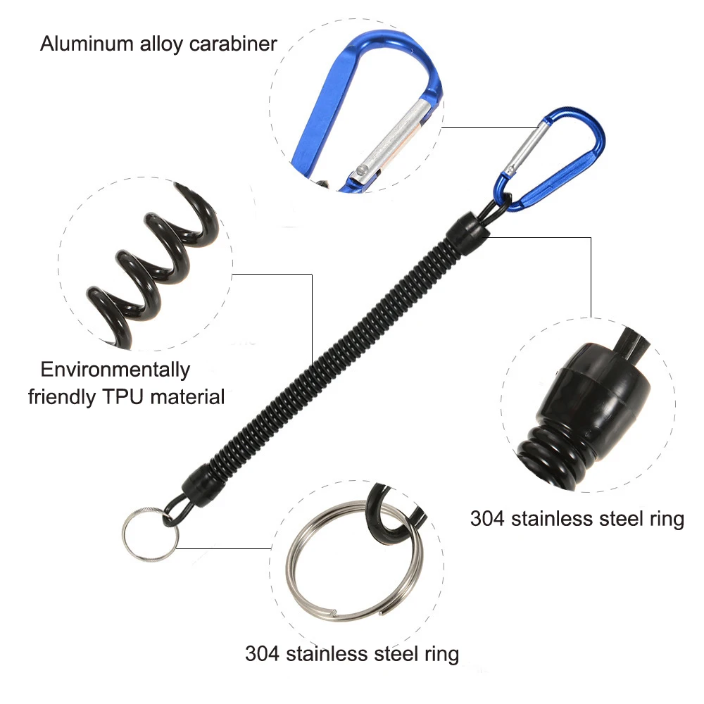 Cordón de pesca para canotaje, cuerda de pesca, correa en espiral retráctil con mosquetón para alicates, empuñaduras, accesorios de pesca, 1 Uds.-6 uds. - imagen 3