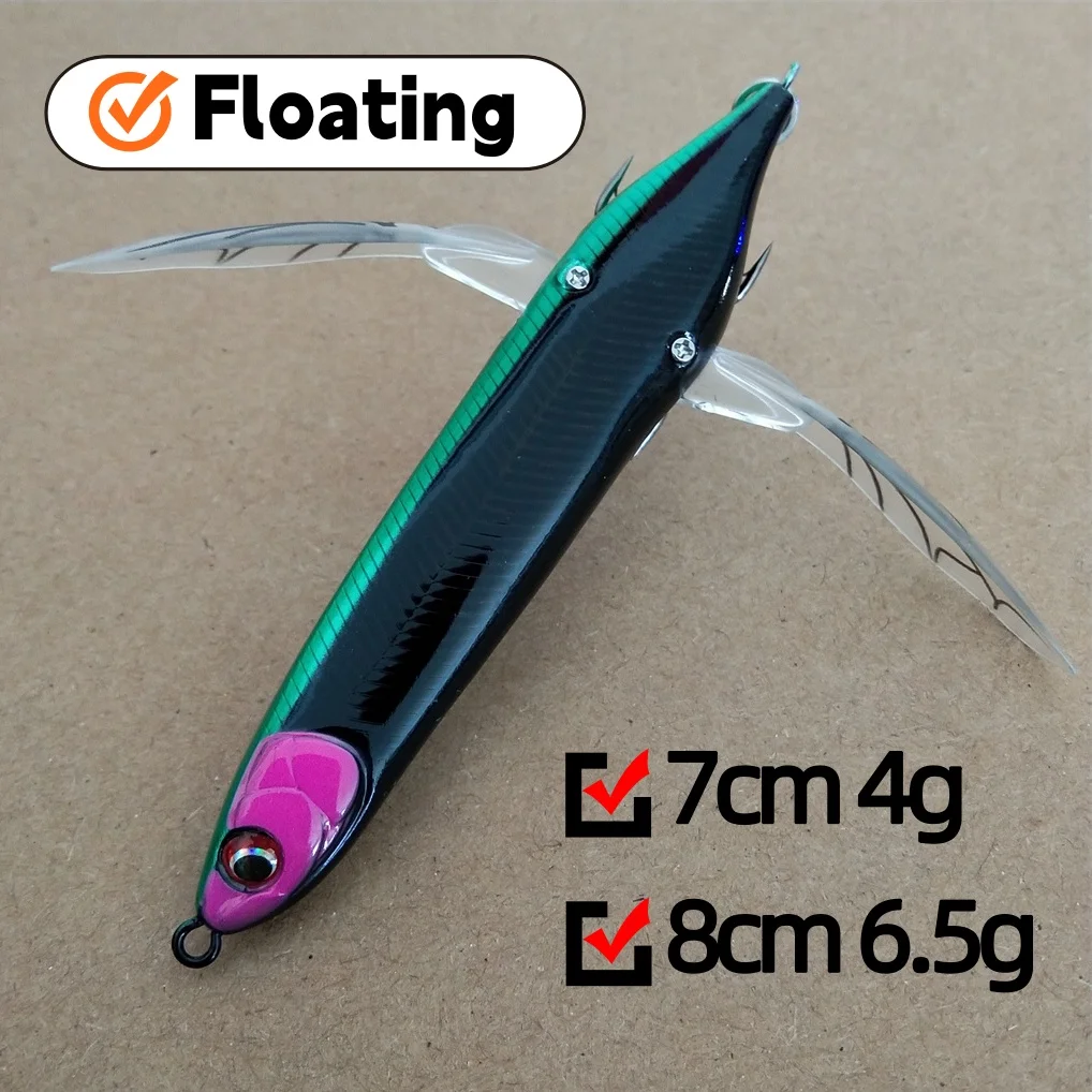 Swolfy 70mm/4g 80mm/6,5g Topwater Dragonfly Crawler lápiz señuelo de pesca flotante Stickbait cebo duro para aparejos de pesca lubina - imagen 5