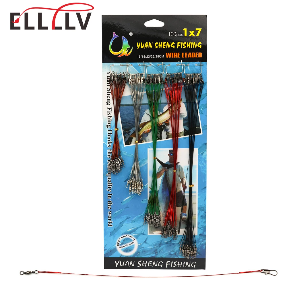 100 uds/tarjeta 15cm ~ 28cm línea de pesca de acero antimordida líder de alambre de acero con broche giratorio recubierto de nailon accesorio de pesca de alambre de rastreo