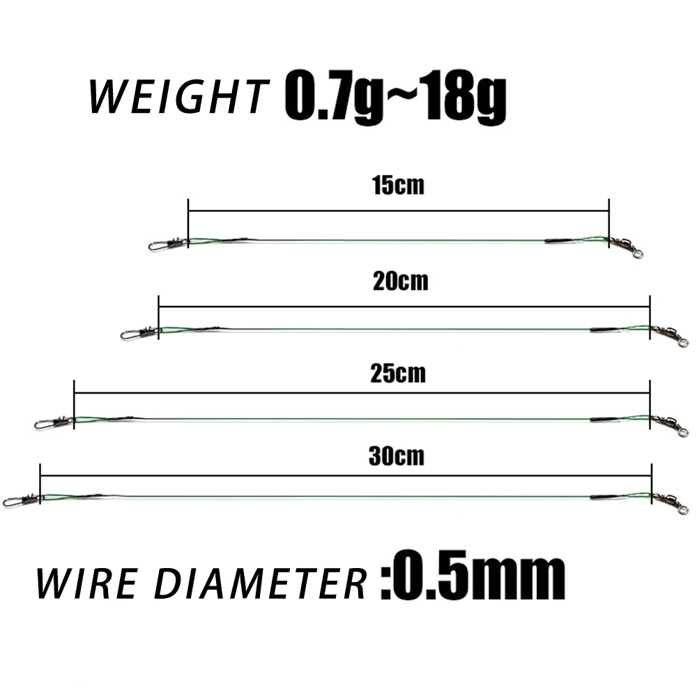 Topline-aparejos de pesca de 10/20/30 piezas, cable de acero con cierre doble giratorio, 15-30cm - imagen 3