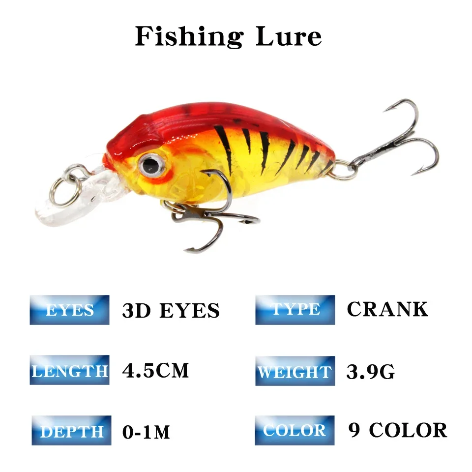 LEOSPORT-señuelo de pesca Crankbait, anzuelos triples, ojos 3D, aparejos de pesca, 1 piezas, 4,5 CM/4G - imagen 2