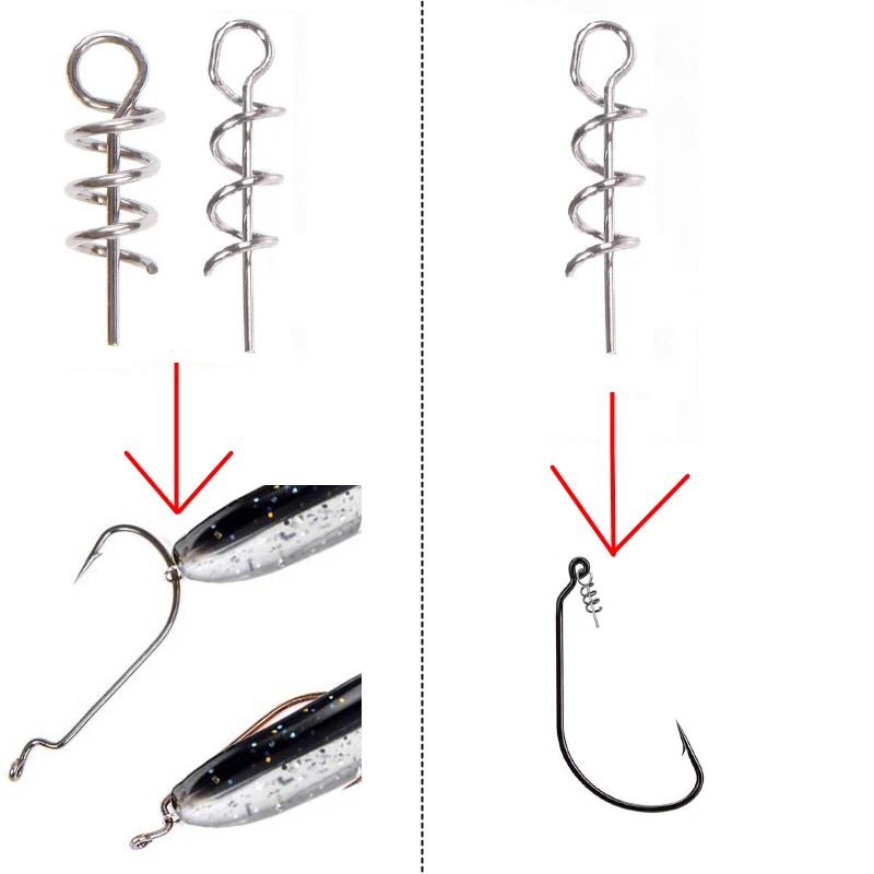 50 o 100 Uds. Alfileres de pesca con bloqueo giratorio de resorte, tornillo de pesca, Pin de centrado, aguja de pestillo fijo para señuelo suave, cebo, gusano - imagen 5