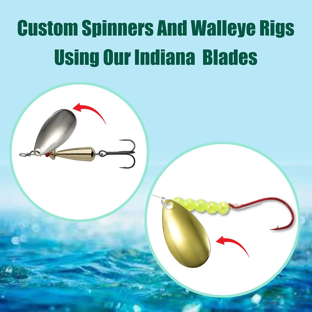 COUNTBASS 50 Uds. Tamaño 00-8 hojas giratorias Indiana patrón liso acabado en níquel y oro, hilanderos DIY aparejos de pesca dorados - imagen 5