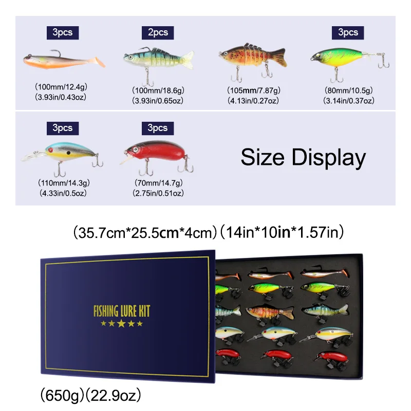 JSFUN-Juego de Señuelos de Pesca, 15 Uds., Combo completo, señuelos duros suaves, anzuelos de cebos de Metal, conjunto con caja de regalo para amantes de la pesca - imagen 2