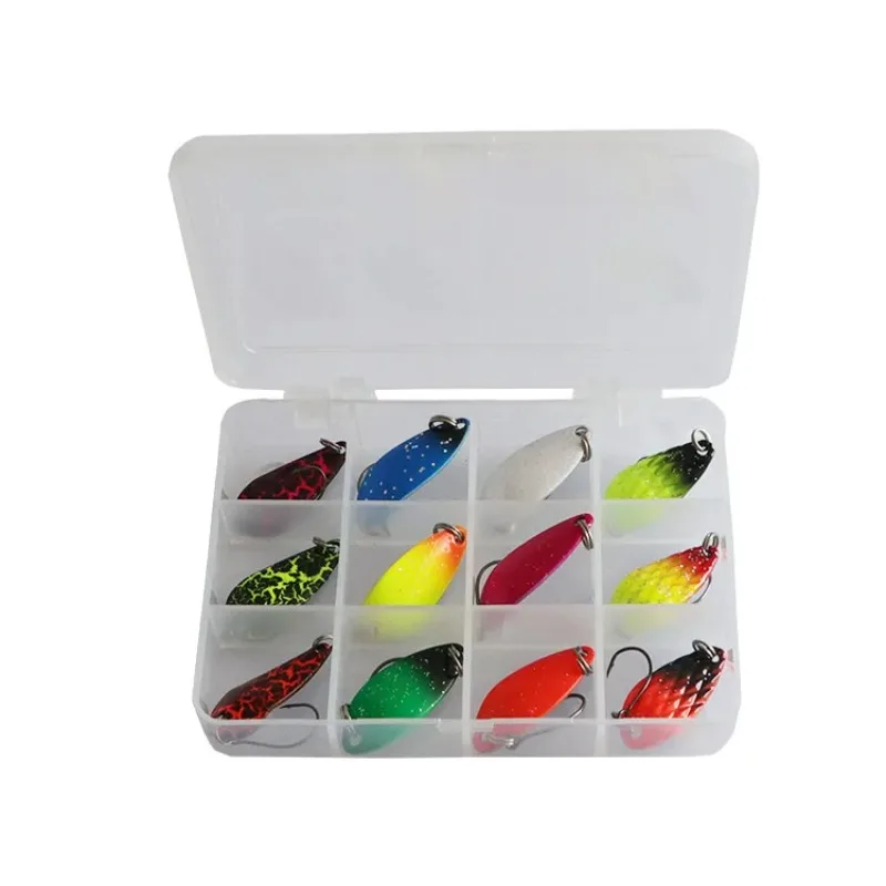 Color aleatorio 12 unids/set Jig lentejuelas camino corredor cebo conjunto un solo gancho cuchara rayas Warbler cebo falso cuchara lentejuelas Señuelos de Pesca - imagen 5