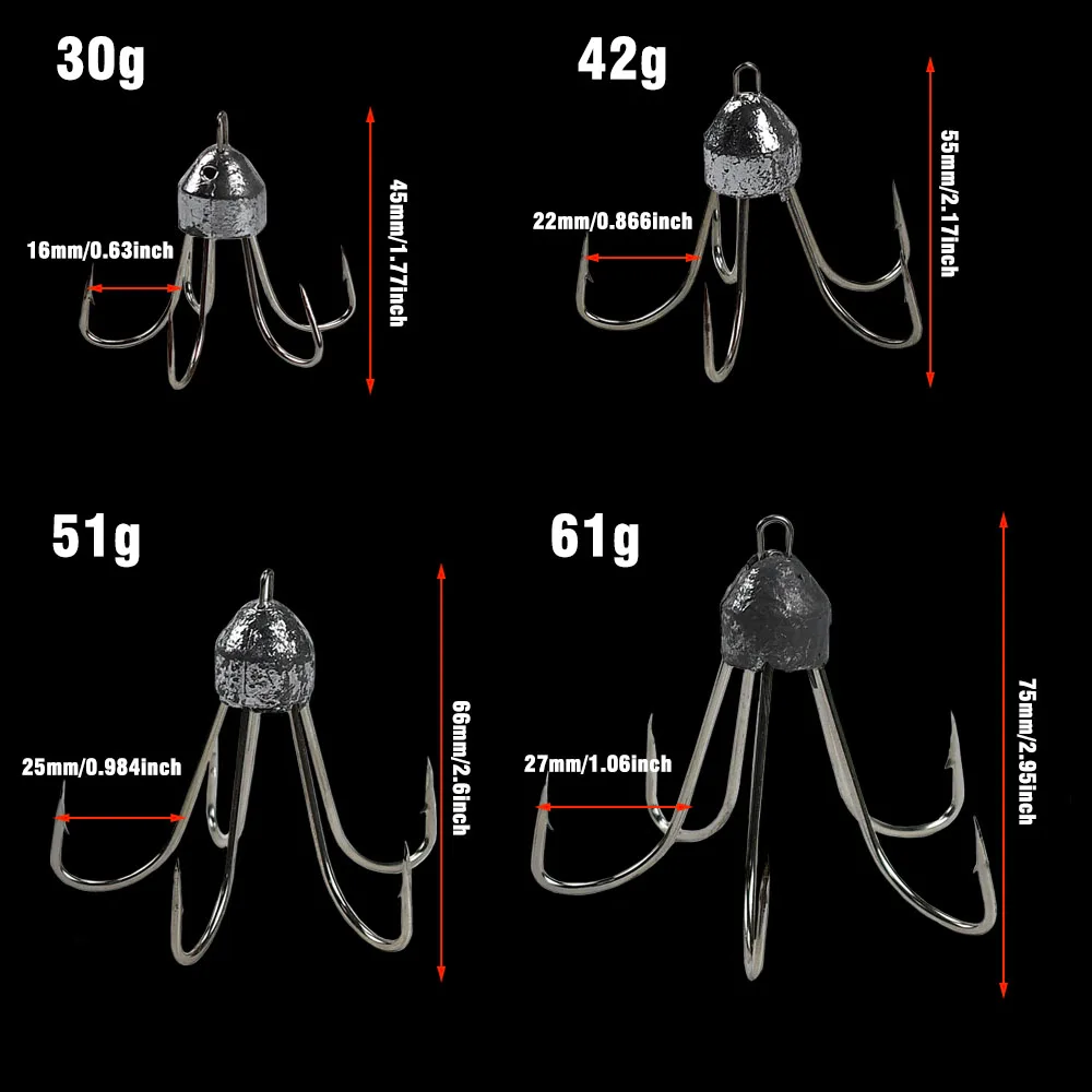 Anzuelos de pesca con ancla de cinco garras de acero rico en carbono, anzuelos grandes con peso de plomo y pesas 30g 40g 50g 60g - imagen 2