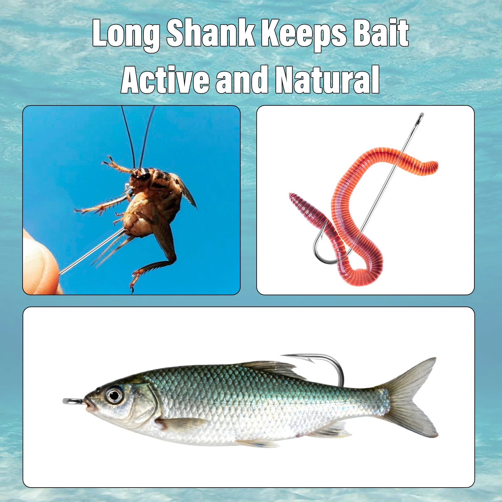 100 Uds. Anzuelos de pesca Aberdeen de vástago largo, alambre ligero de agua dulce, anzuelo de gusano recto, acero rico en carbono para lubina, trucha Bluegill - imagen 4