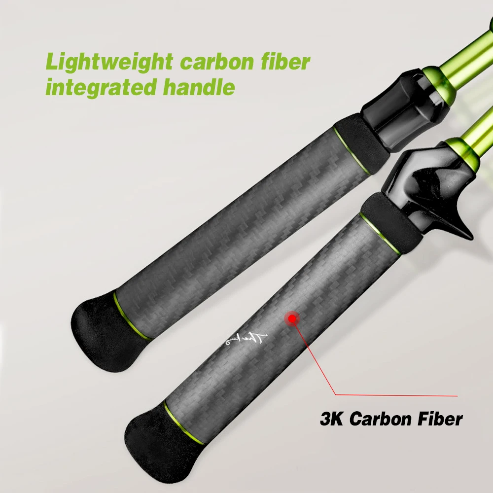 Caña de pescar para trucha con mango de carbono, 1,5/1,68/1,8 m, potencia UL, giratoria, color verde claro, punta sólida sensible lente, caña de pescar para peces pequeños - imagen 3