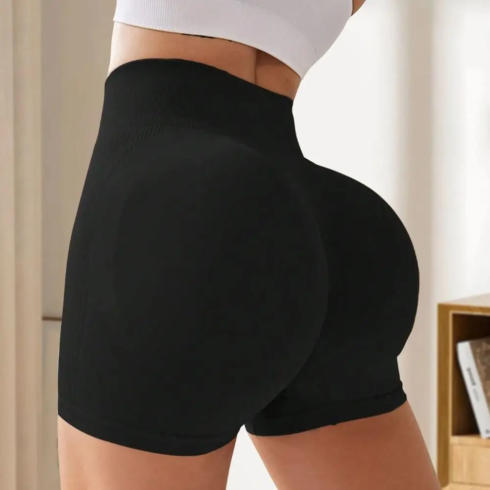 Mallas sin costuras, pantalones cortos de gimnasio, pantalones cortos elásticos ajustados para motorista, glúteos levantados, pantalones cortos de Fitness de Color sólido, entrenamiento de verano - imagen 3