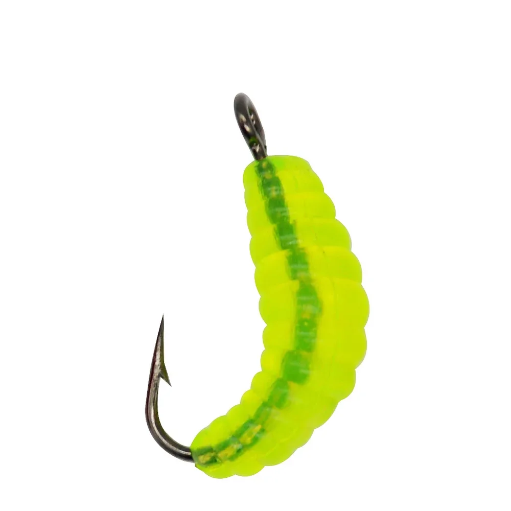 50 Uds. Cebos de gusano suave con gancho, gusanos de pan falsos para Señuelos de Pesca para gusanos de cera Artificial, gusanos de plástico bruto para agua dulce - imagen 5