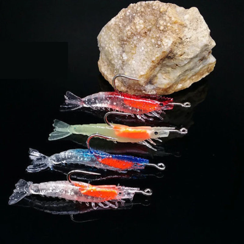 Señuelos de pesca de camarones suaves realistas, cebo Artificial con anzuelos afilados para agua dulce y salada, 4 Uds. - imagen 3