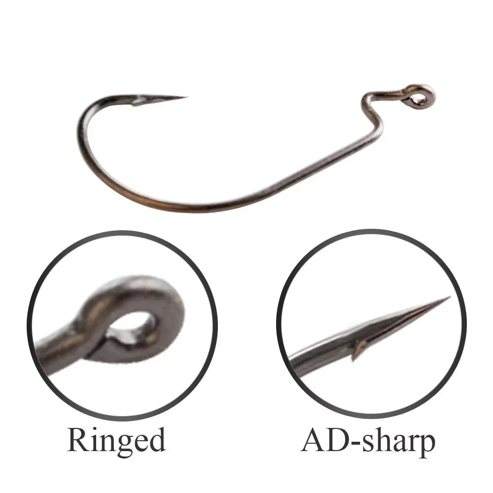 NGB 50PCS Anzuelos de pesca compensados Acero con alto contenido de carbono 5/0 # -2 #   Anzuelos de manivela de señuelo suave con cebo de gusano con accesorios de pesca ocular - imagen 5