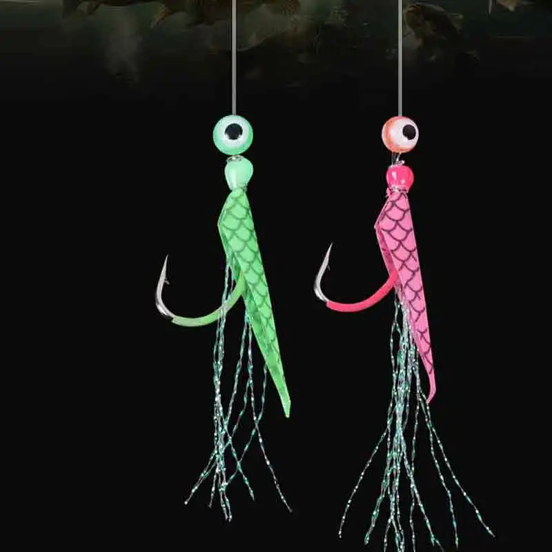 6/9 anzuelos Sabiki Rigs Señuelos de pesca de agua salada aparejos de cebo piel de pescado Real gancho de cuerda caballa que brilla en la oscuridad Flash Sabiki Rigs - imagen 2