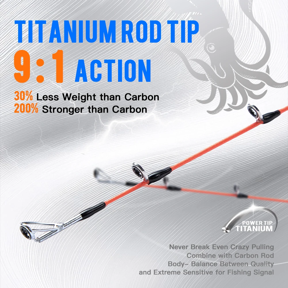 SOLOKING SCOUT48 caña de pescar de pulpo con patas web para pesca en barco de mar 1,45 m 1 pieza 9:1 acción punta de titanio caña de pescar de barco de calamar - imagen 3