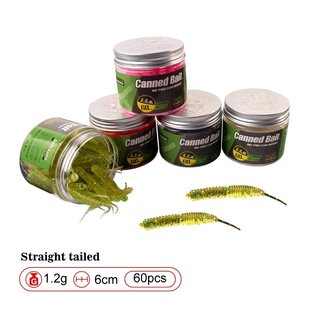 60 uds 1,2G/6Cm señuelo de Pesca Mini gusano suave camarón Jerkbait pez océano roca señuelo lubina suave olor a pescado Swimbait cebo suave Pesca