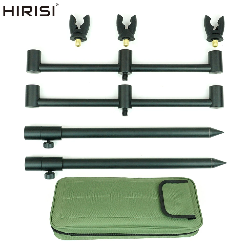 Hirisi-caña de pescar de carpa de aleación de aluminio, juego para 3 cañas con 2 palos bancarios, 2 barras de zumbido y bolsa de transporte, accesorios de pesca