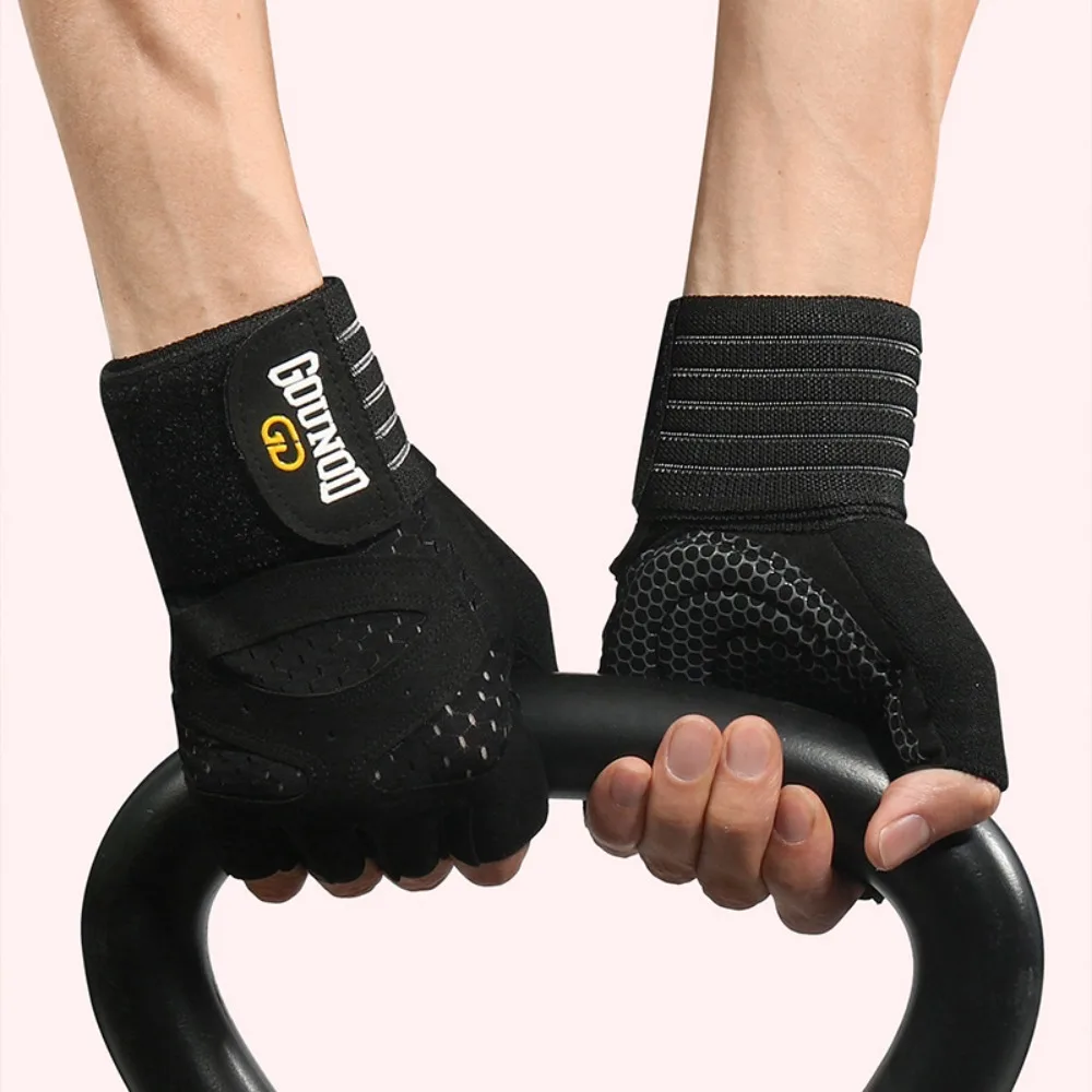 Guantes transpirables para levantamiento de pesas, espalda abierta curvada, a prueba de golpes, guantes de entrenamiento de medio dedo, antideslizantes y resistentes al desgaste - imagen 2