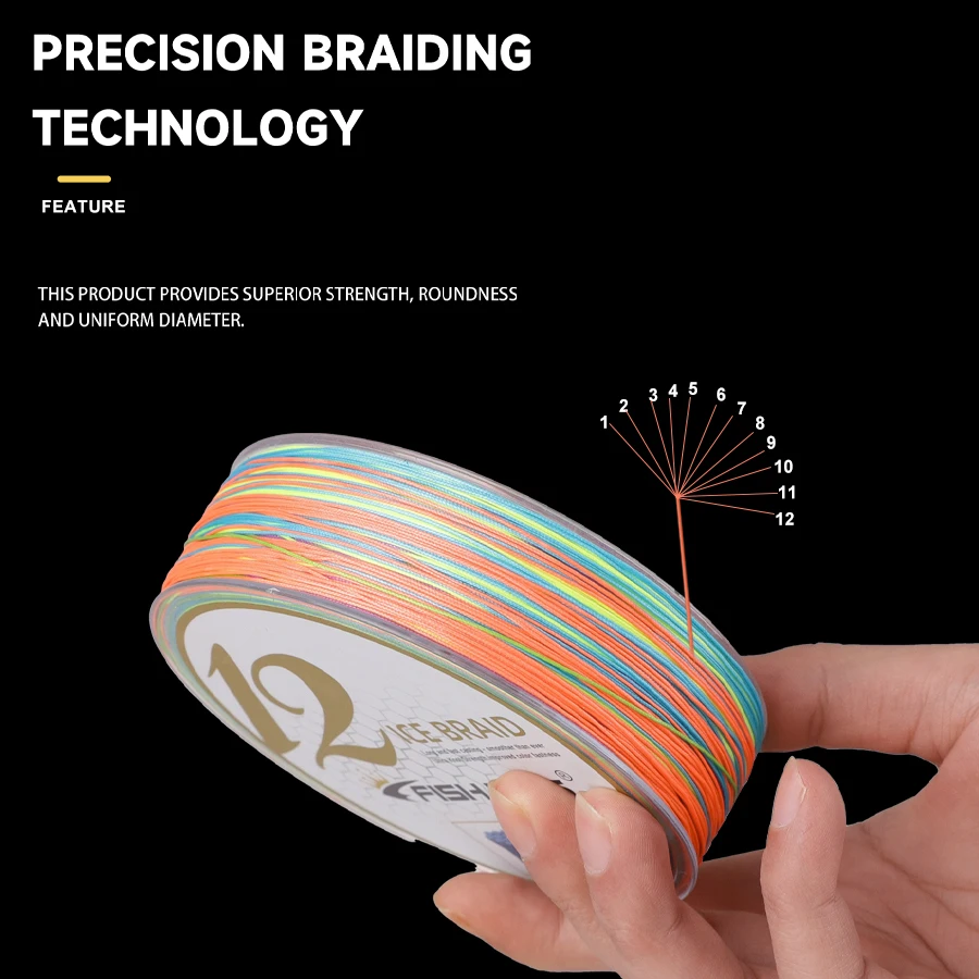 FTK-línea de pesca trenzada de hielo X12, hilo colorido japonés, 100% PE, para carpa, lubina, 100M - imagen 3