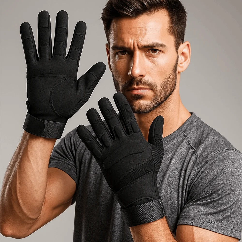 Guantes de motocicleta resistentes al desgaste, guantes antideslizantes de poliéster para montañismo, guantes negros anticorte con dedos completos para Fitness - imagen 3