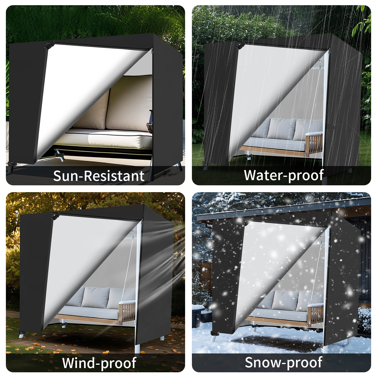 Fundas para columpio de jardín de 3 plazas, impermeables, resistentes, Oxford 210D, funda para silla columpio para exteriores, cubierta para hamaca de jardín y Patio con cremalleras - imagen 5