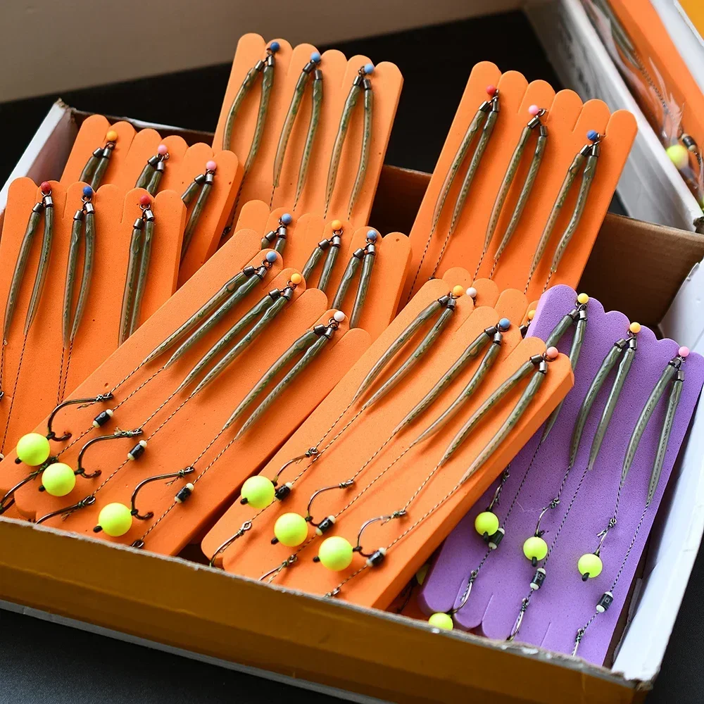 MNFT 3 juegos de aparejos de pesca de carpa con anzuelos para el cabello listos, tamaño 3 # -10 #   Aparejos de señuelo de pesca con anzuelo de pesca para pesca de carpa - imagen 3