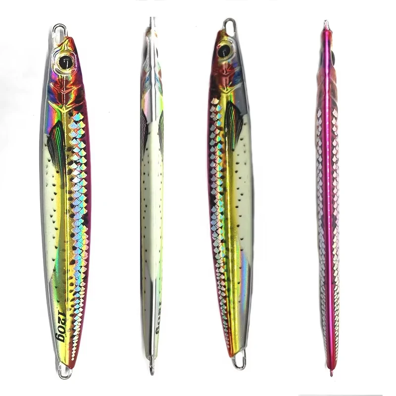 TAKEDO MJ08 Señuelos de Pesca agua salada UV pintura-abrigo rápido hundimiento Metal cuchara plantillas impresión 3D Jigging señuelo brillante Abdomen señuelo - imagen 5