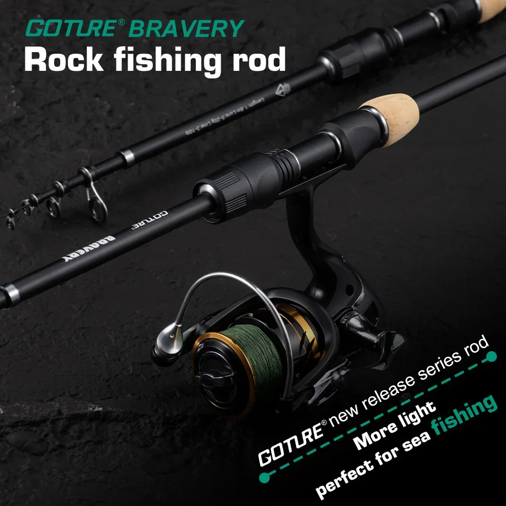 Goture BRAVERY 1,68 M 1,8 M caña de pescar en roca de fibra de carbono anillo guía FUJI caña de carpa caña de pescar de mar telescópica aparejos giratorios - imagen 4