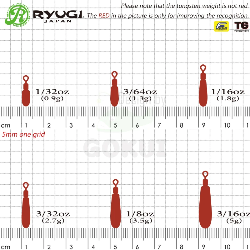 RYUGI-señuelo fino de tungsteno, plomada giratoria de 1/32-3/16oz, peso de pesca, aparejo Jika, accesorios de pesca - imagen 3
