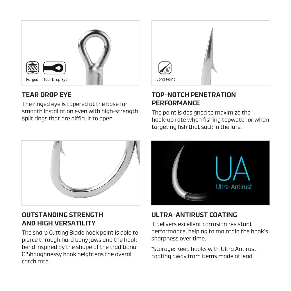 NOEBY-anzuelo triple de clase pesada, aparejos de pesca de gran juego, 1/0 2/0 3/0 4/0 6066 4X, anzuelo de pesca de tiburón forjado antioxidante de acero al carbono - imagen 5