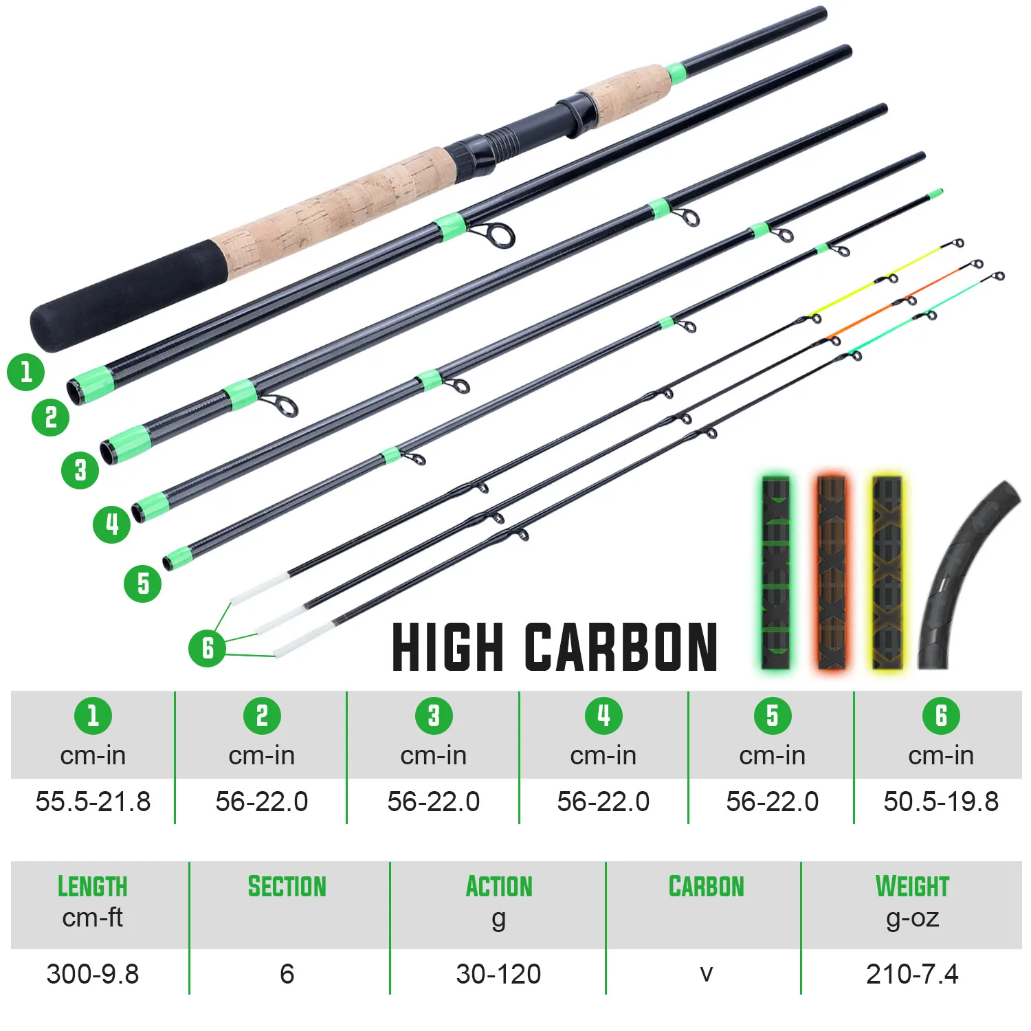 Caña de pescar alimentadora Sougayilang, mango alargado, 6 secciones, caña de pescar L M H Power, caña de viaje de fibra de carbono, aparejos de pesca - imagen 3