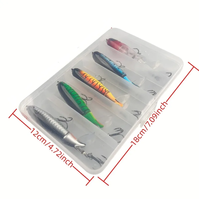 Juego de 5 Señuelos de Pesca Road Runner Spinnerbaits - Señuelos de Pesca de ABS y Acero al Carbono, Señuelo Duro Multiarticulado con Ojos 3D, Popper de Superficie - imagen 4