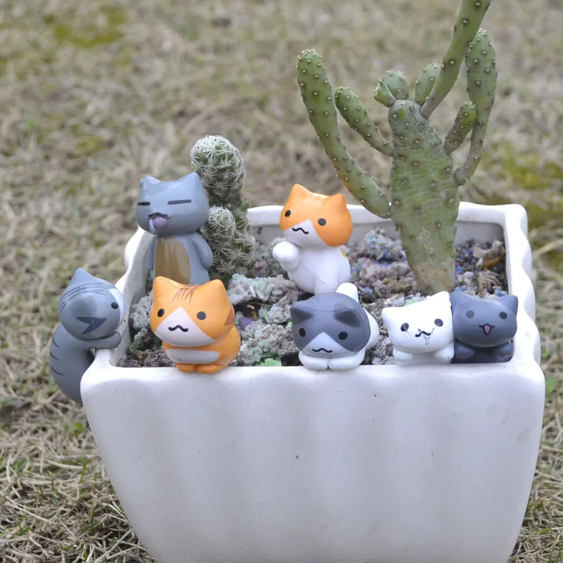 6 unids/set gato de la suerte de dibujos animados hogar jardín bonsái decoraciones Miniaturas regalo encantador Micro paisaje gatito artesanía en miniatura - imagen 4