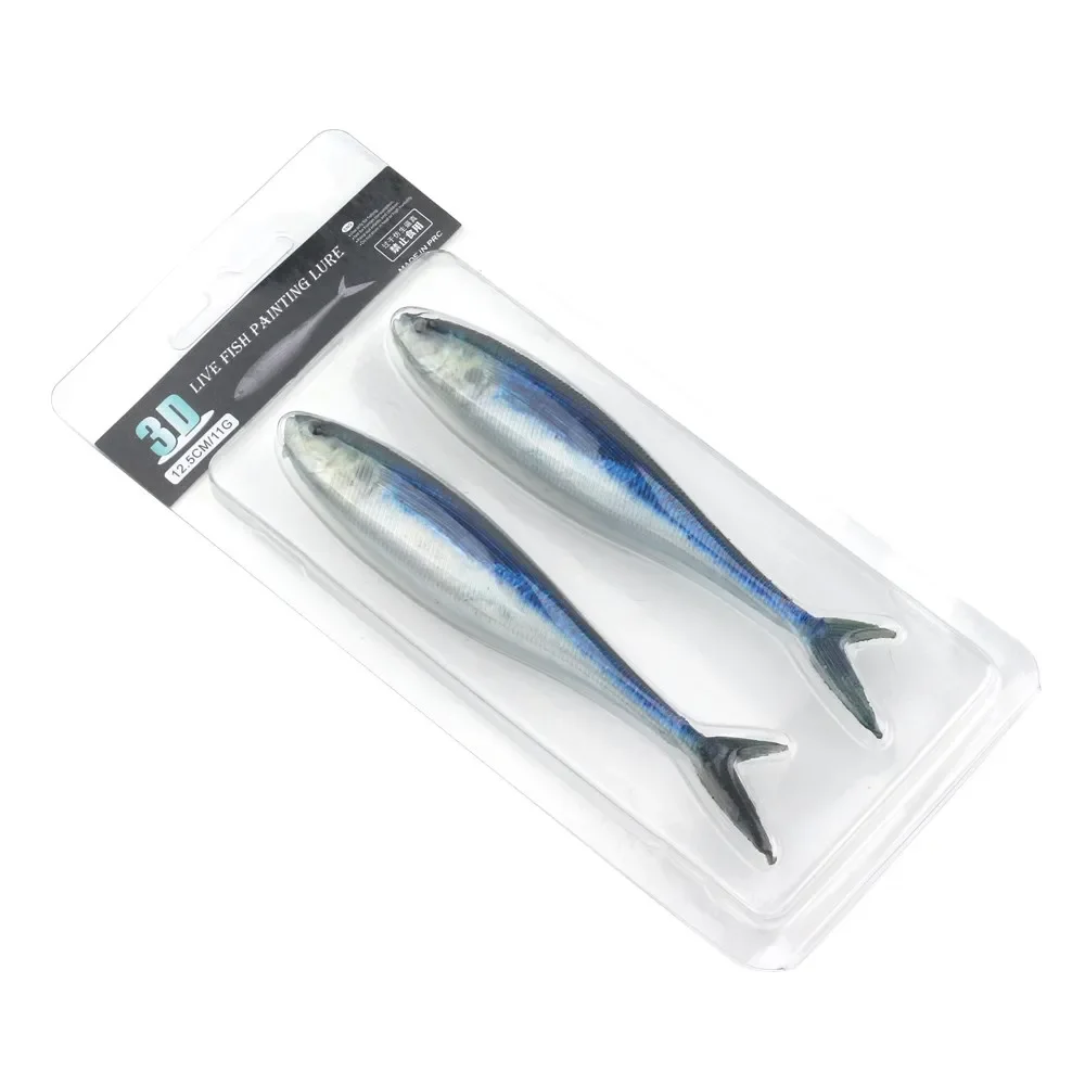 Señuelo de pintura de peces vivos 3D, 12,5 CM, 16CM, 19CM, Señuelos de pesca luminosos, cebo de pesca suave, tijera, cola de pez para atún y lubina - imagen 2
