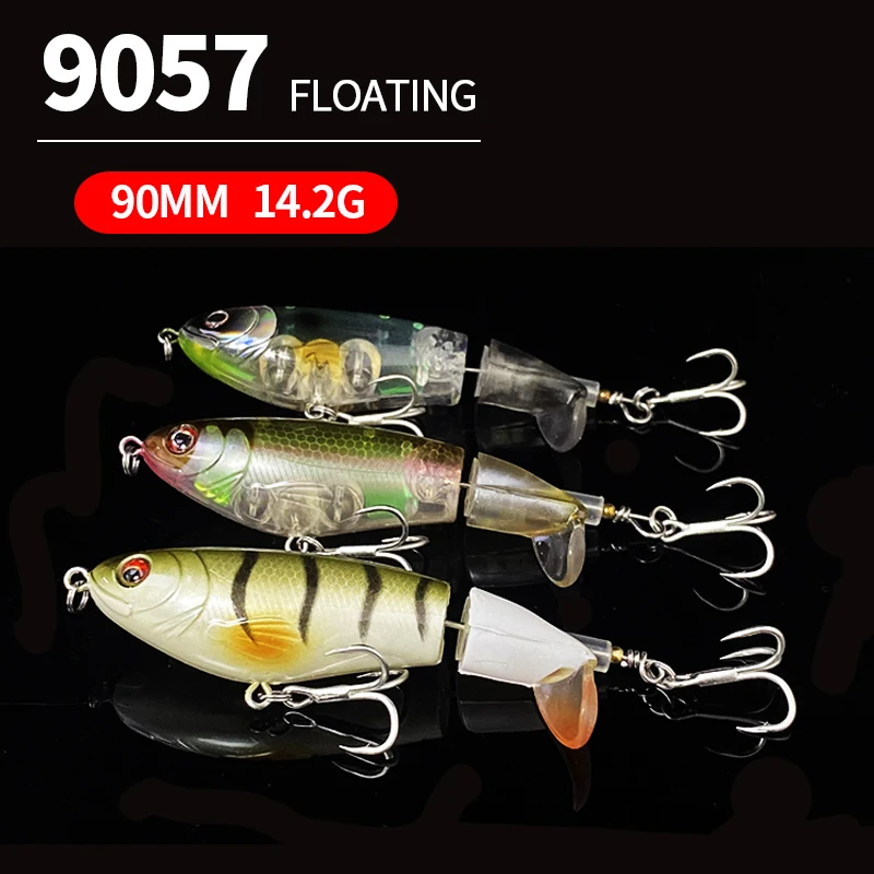 Señuelo de pesca de Tractor de superficie de agua, cebo de lápiz giratorio flotante de tiro largo, cebo duro Artificial para agua de mar y agua dulce, 90mm, 14,2g - imagen 3