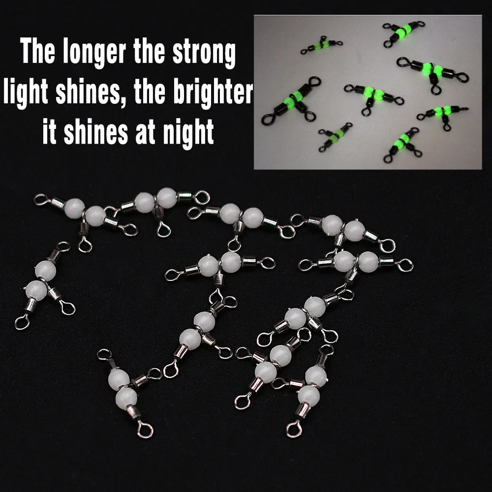 MNFT 25 uds conector de pesca de 3 vías con giro en T de acero inoxidable conector de aparejos de pesca giratorio cuentas luminosas atraen peces - imagen 5