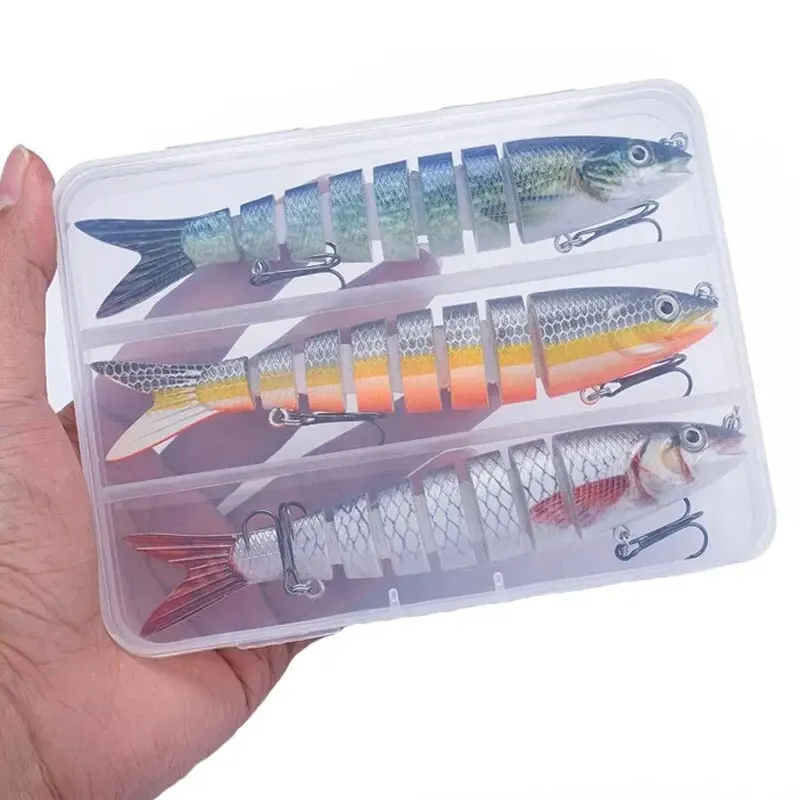 Señuelo de pesca Swimbait de 8 segmentos, juego de 3 uds., 135mm, 19g, multiarticulado, hundimiento lento, ojos biónicos 3D, herramienta de cebo de pesca, aparejos de pesca