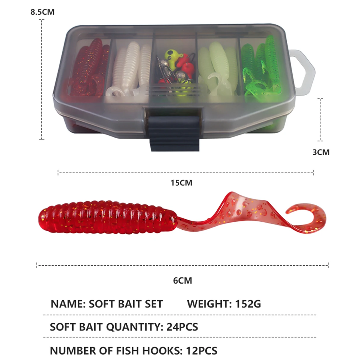 Kit de cebo blando de gusanos rizados, señuelo de pesca suave con olor a Camarón, plomada anzuelo de cabeza de 6cm, 3g, anzuelos de pesca con caja de aparejos de pesca, 37 unids/set - imagen 2