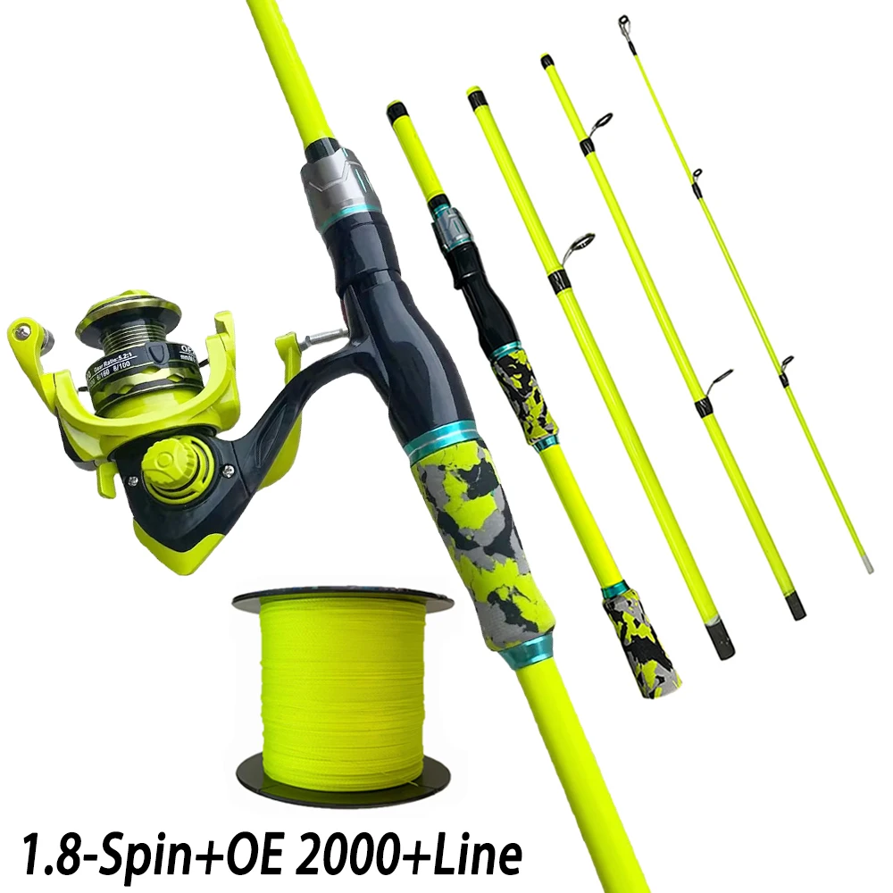 Combo de caña de pescar ultraligera de 4/5 secciones, caña de pescar giratoria de carbono de 1,8 /2,1 m con alta velocidad 5,2: 1, juegos de carrete/línea de Pesca - imagen 3
